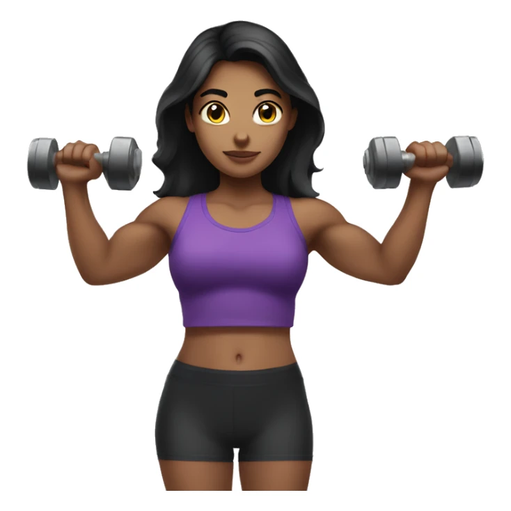 dark haired girl holding a dumbbell while having big arms sticker