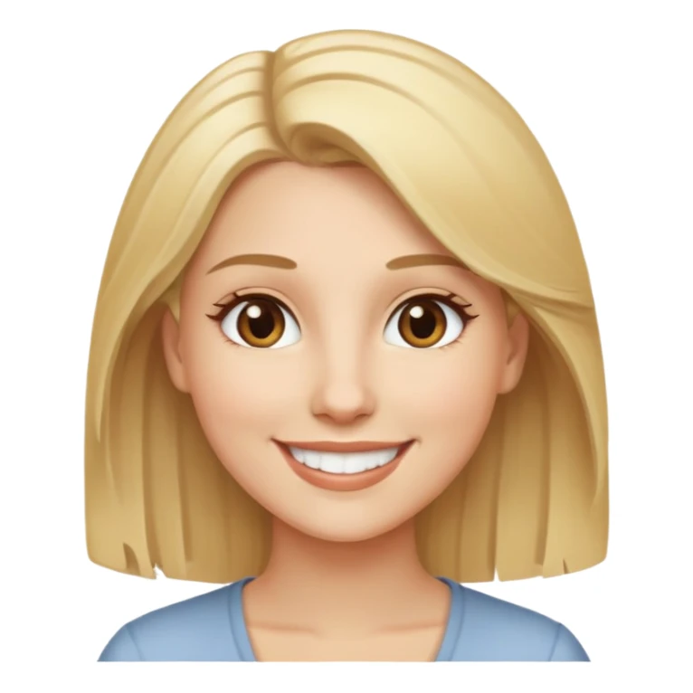 Woman with blonde hair and light brown eyes, smiling sticker