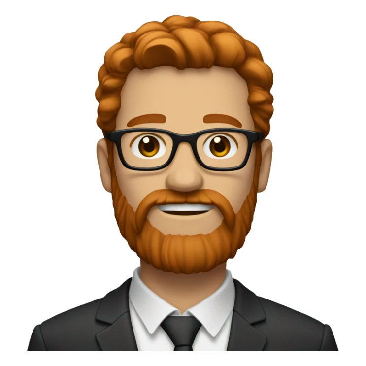 A man with long dark ginger hair, a big dark ginger beard and glasses sticker