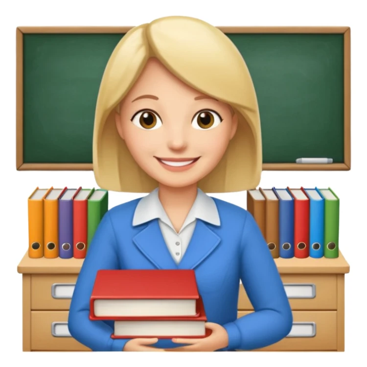 a classroom with books and a teacher sticker