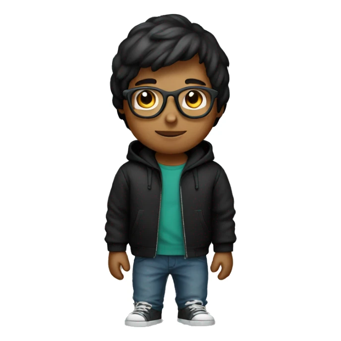 boy wear black hoodie with glasses sticker