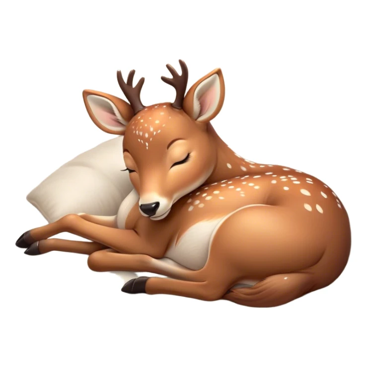 Meme-Worthy Cute Sleeping Deer Portrait Emoji, Head resting peacefully with a contented smile, showcasing a delicate, slender build and a luxuriously soft coat, eyes shut in a serene, restful nap, Simplified yet hilariously adorable features, highly detailed, glowing with a soft, drowsy light, high shine, relaxed and utterly lovable, stylized with an air of playful laziness, bright and heartwarming, soft glowing outline, capturing the essence of a comically sleepy deer, so meme-worthy it feels like it could instantly become the next viral sensation of adorable woodland slumber! sticker