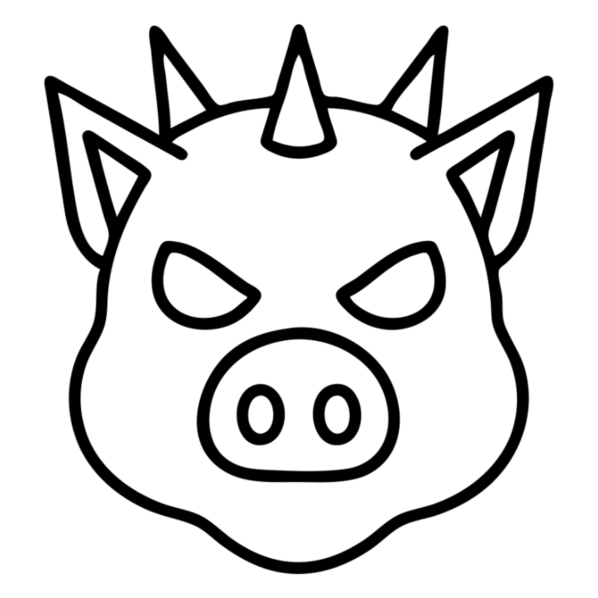 silver metallic pig mask with spikes, highly reflective, menacing, stylized as a dramatic icon sticker