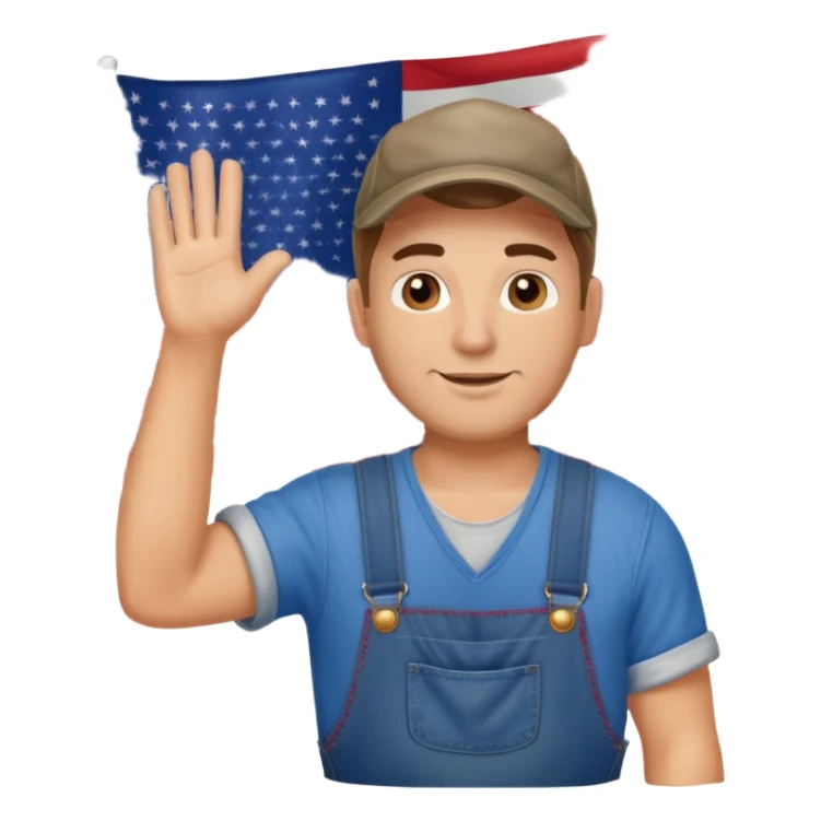 redneck guy with overalls waving american flag sticker