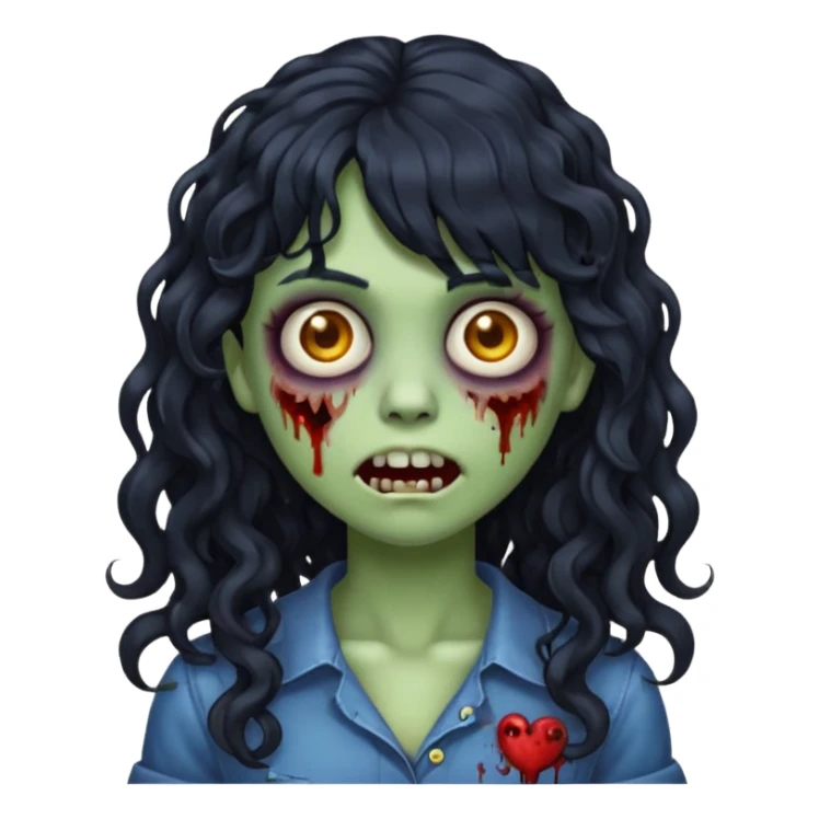 Emoji garota zombie com cabelo preto cacheado longo com franja sticker