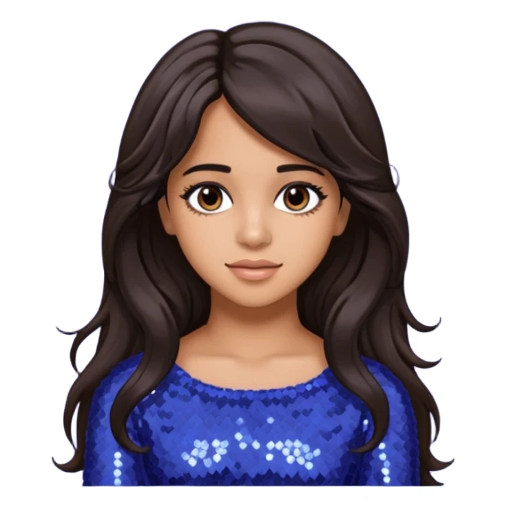 Camila Cabello from Fifth Harmony with long dark brown hair, periwinkle sequin outfit sticker