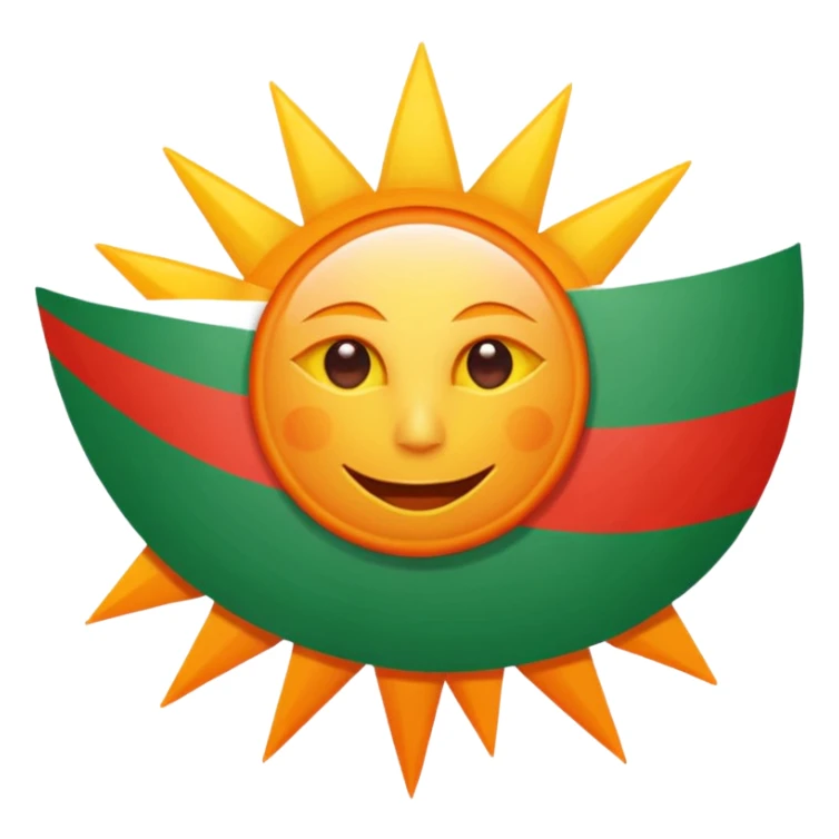 Flag with with red, white and green horizontal flag and an orange/yellow pointed sun in the middle sticker