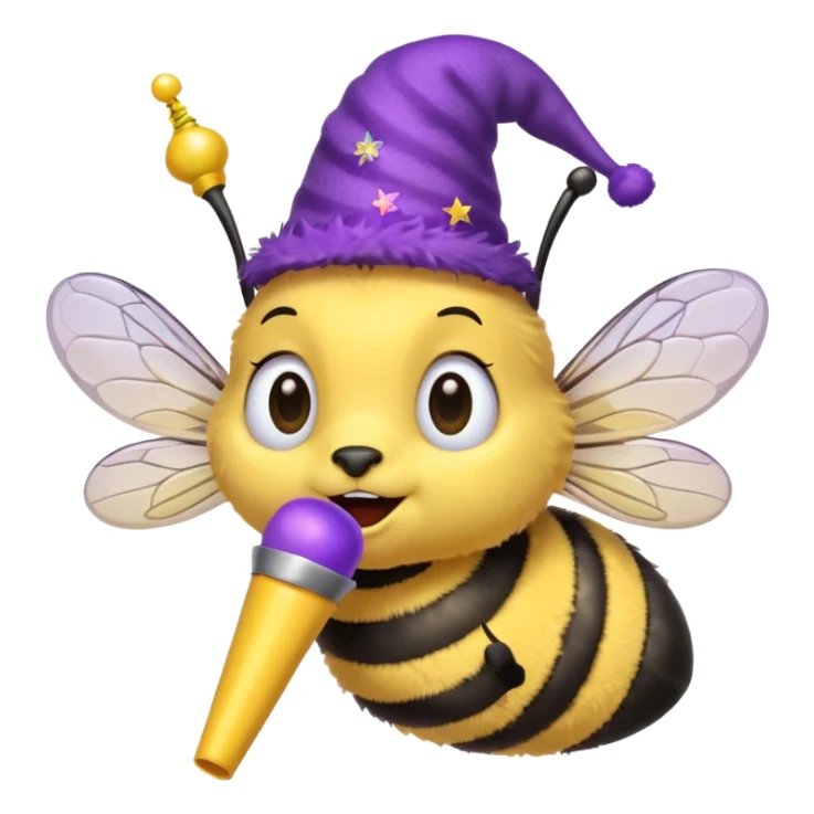 a Bee with purle Birthday Hat, Bee blowing party horn sticker