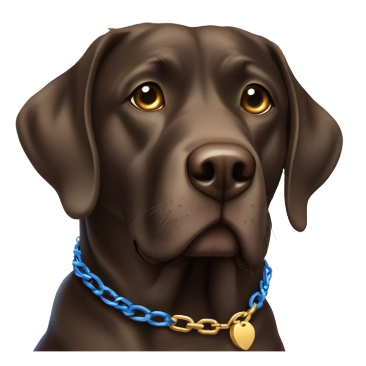 a big adult choc lab with blue eyes wearing a thick gold chain collar  sticker