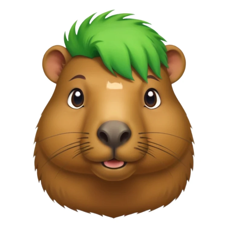 Capybara with green head hair, half body sticker