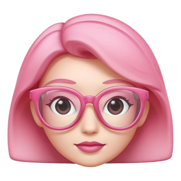 A 3D cartoon rose-pink spectacle with glossy curved frames and soft reflections, feminine Memoji-style rendering., negaive: characters. sticker