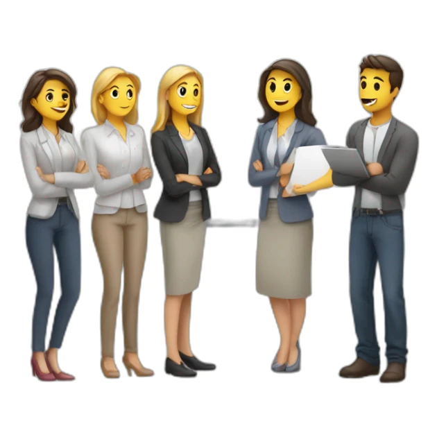 work colleauges standing around a whiteboard leraning togehter sticker