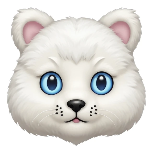 White teddy bear body, cat head with white fur and blue eyes iOS style sticker