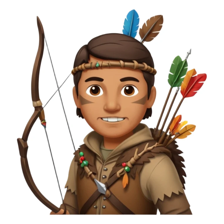 The classic middle-aged hunter with a bow and arrow on his back, dressed in brown with decorations made of feathers or bone teeth sticker