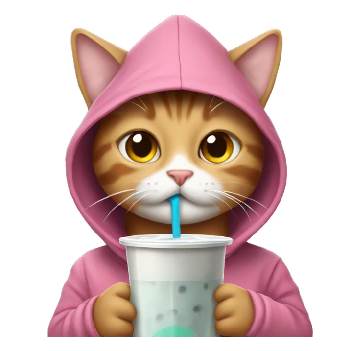 Cat wearing a hoodie drinking boba sticker