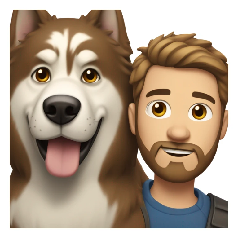Heavy White man brown hair beard with husky dog  sticker