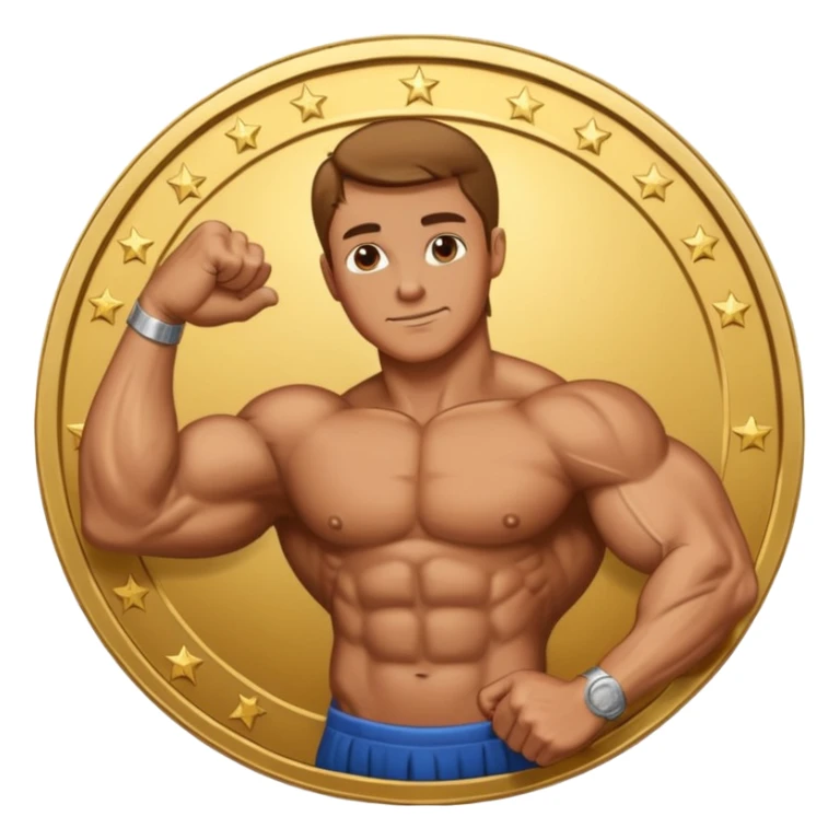 A bent arm showing its big bicep in a gold coin sticker