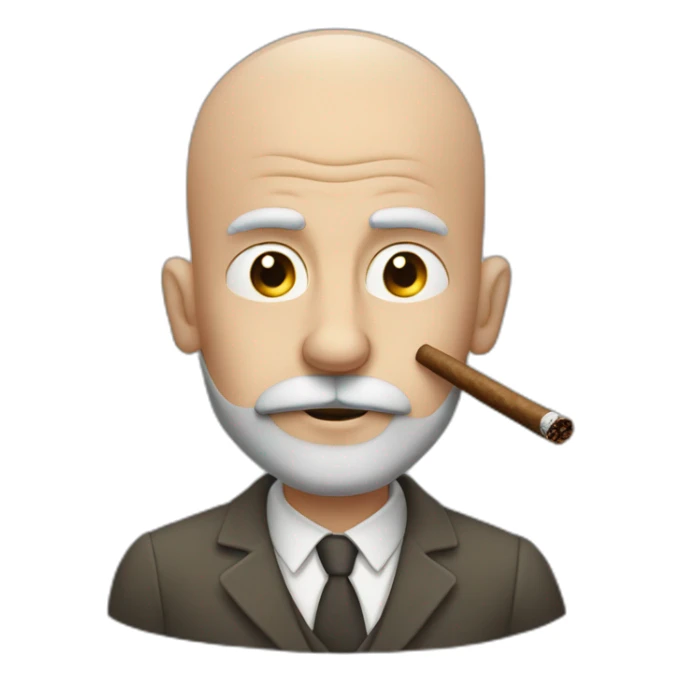 Men in the 40's bald with a short and nice grey beard smoking a cigar sticker