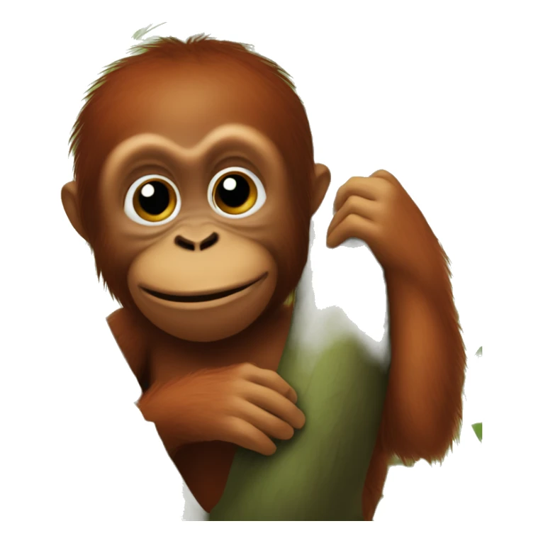 Baby orangutan in a tree one hand over his mouth sticker
