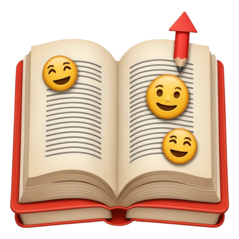 A minimalist emoji-style icon representing wordplay — symbolizing creativity with language. It features an open book or speech bubble merging with playful letters or word fragments, forming a clever visual pun. sticker