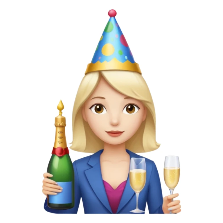 girl with Champagne bottle with party cap. sticker
