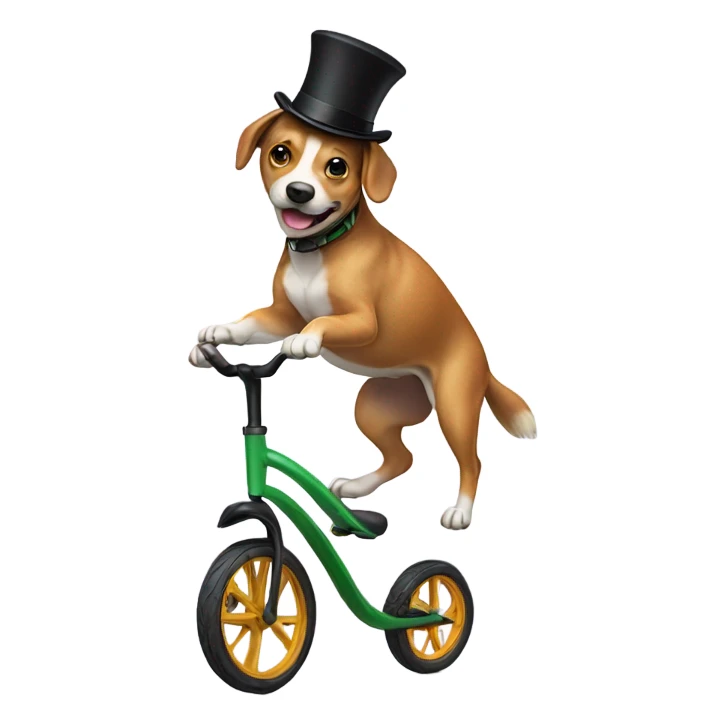 Dog riding a unicycle with top hat sticker