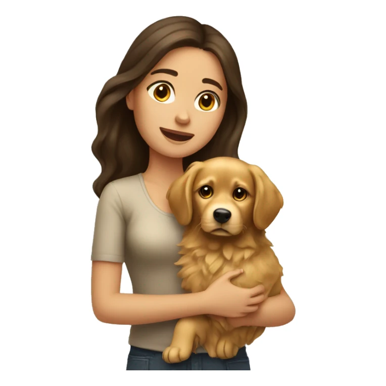brunette girl holding golden retriever  sticker