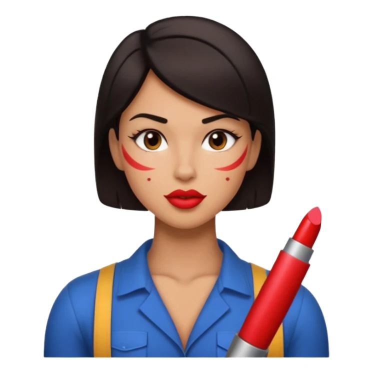 Hot engineer with lipstick kiss mark on cheek and muscles sticker