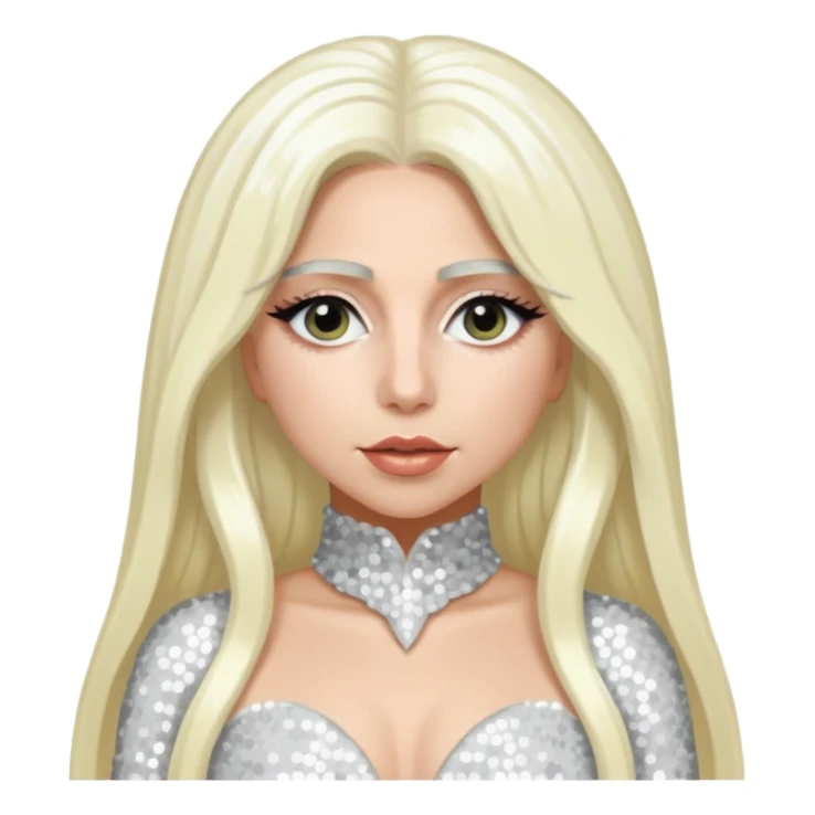Lady Gaga with long platinum blonde hair, white sequin outfit sticker