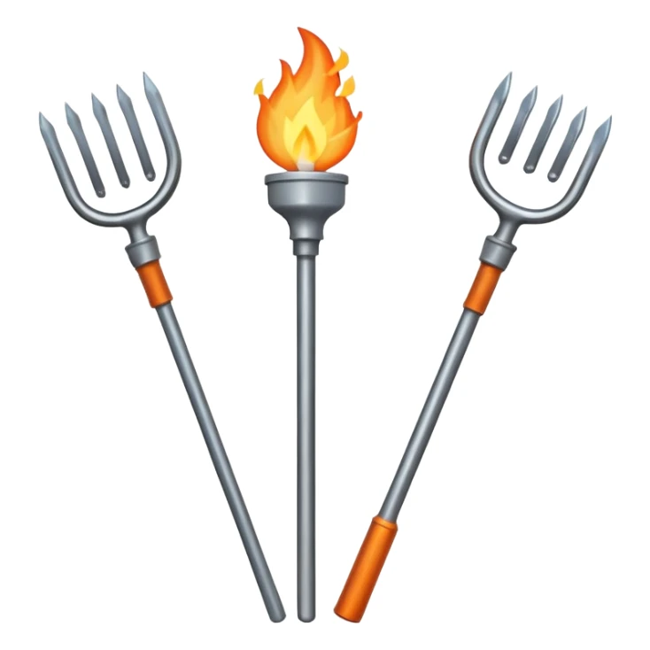 a three pronged pitchfork and a torch in an x formation sticker