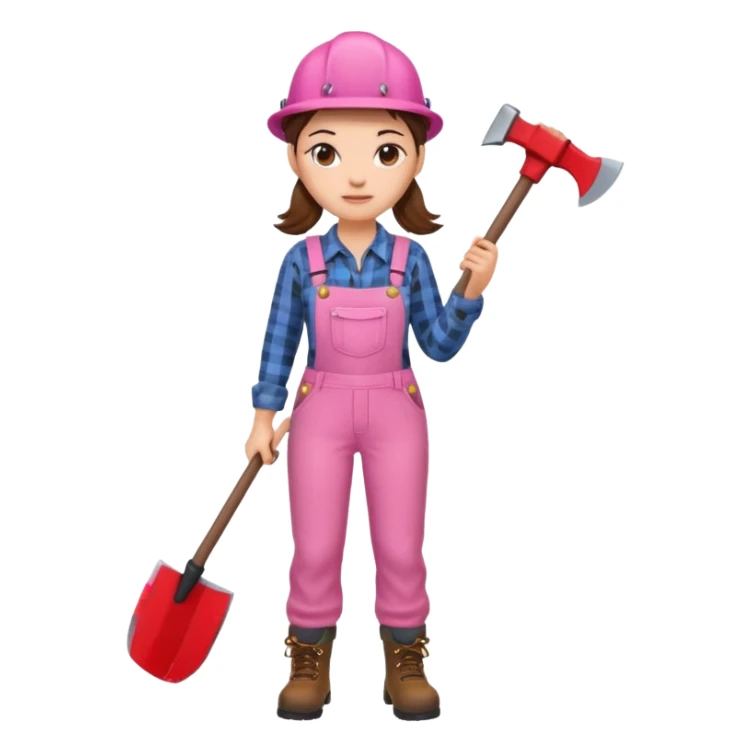 lumberjack woman holding axe pink checked shirt and overall sticker