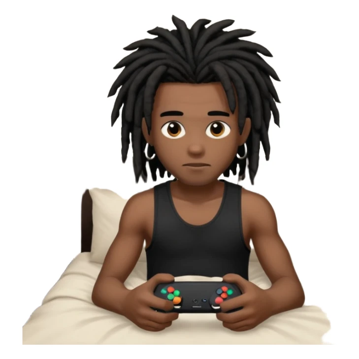 my black boyfriend in his bed with a black singlet on playing video games black dreadlocks  sticker