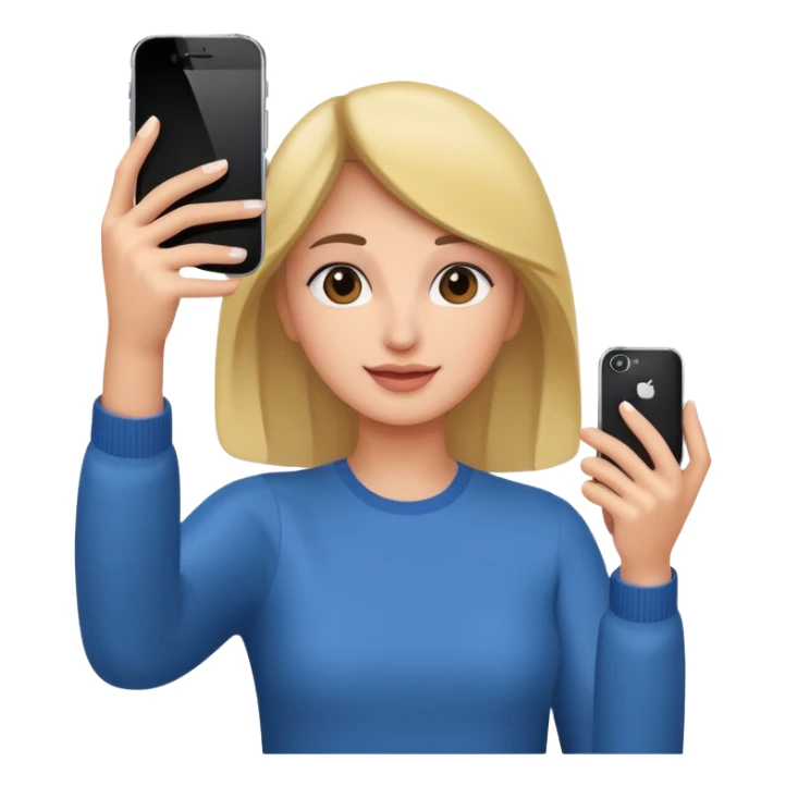  woman holding her phone having selfie sticker