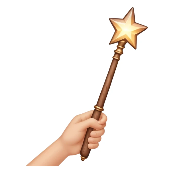 hand holding a glowing magic wand with sparkles and magical glow sticker