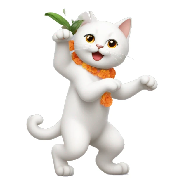 White cat with Orange Flower on the head dancing sticker