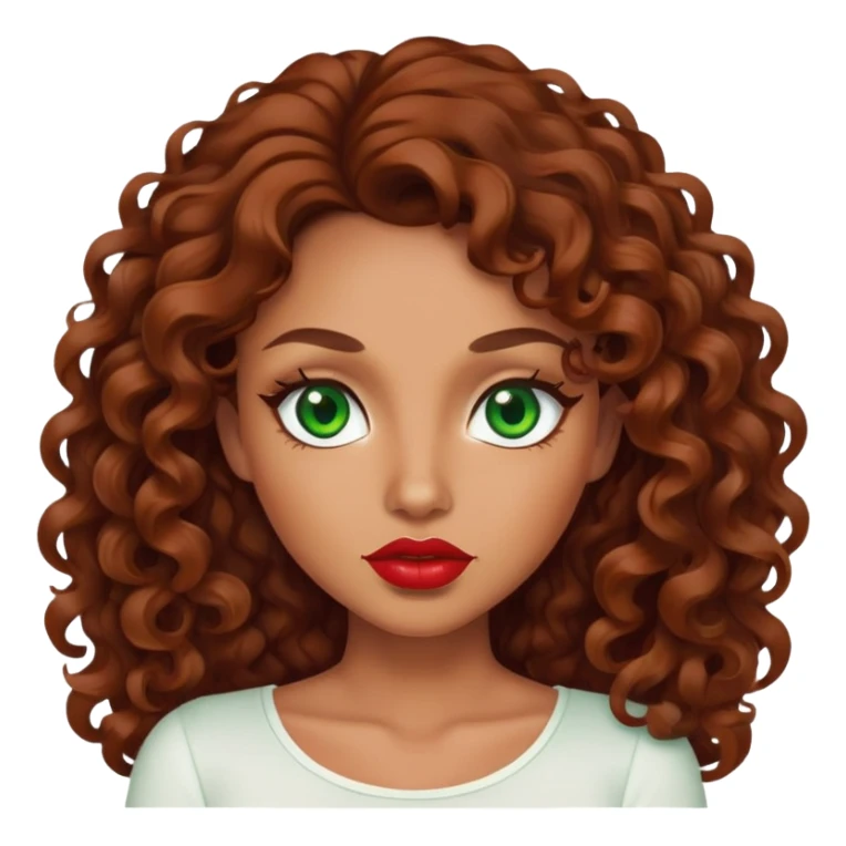 Tan skin woman ruby long Brown curly hair green eyes white top sticker