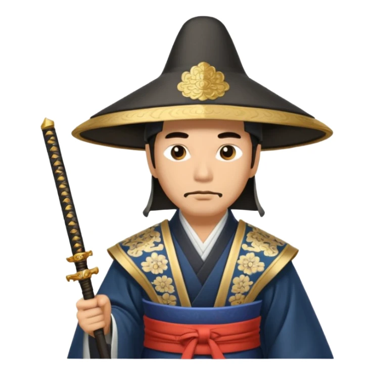 Samurai lord, Elegant noble in long robes with tall hat, holding a scroll of orders. sticker