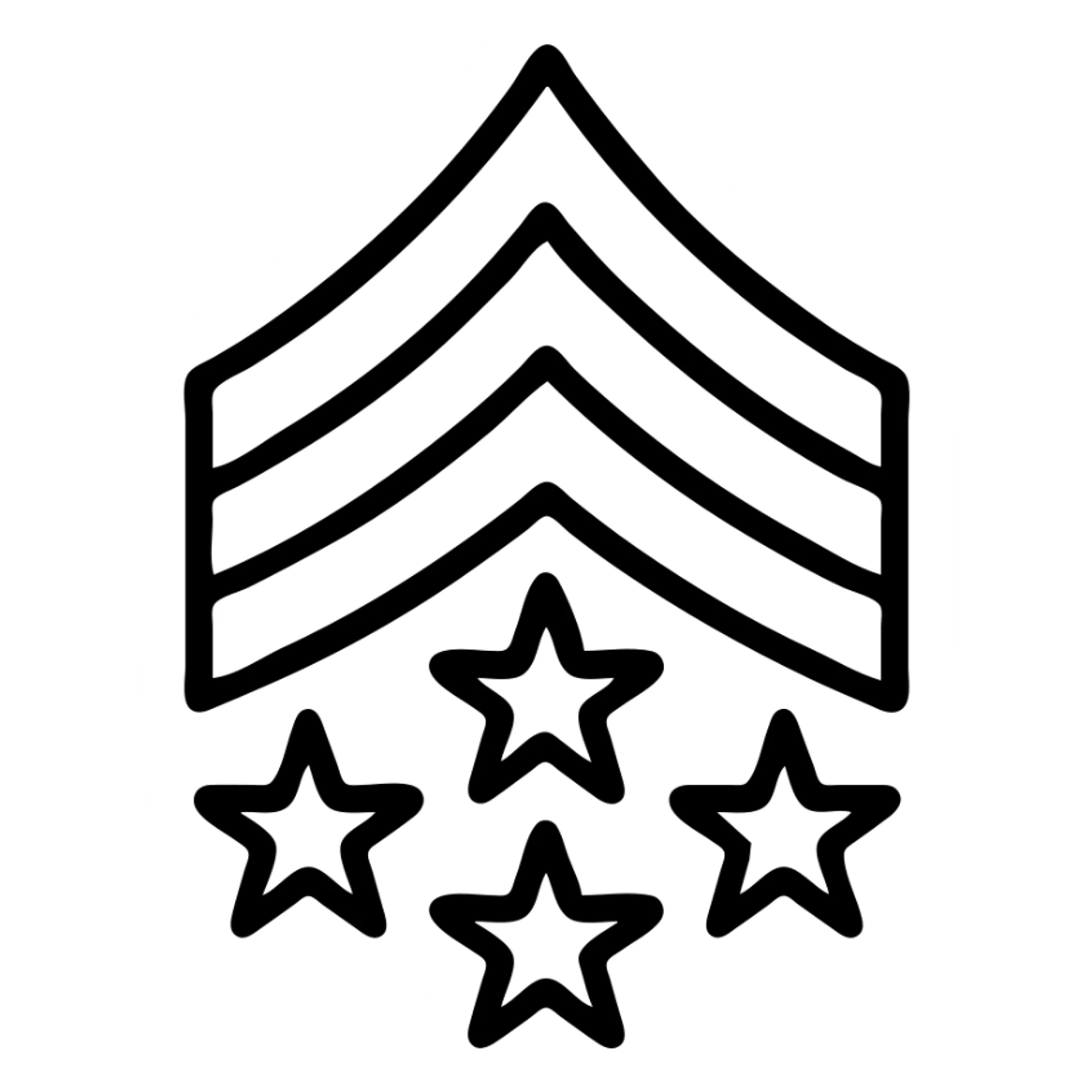 general of the army chevron icon, outlined style, black and white, five-star chevron, classic military badge look sticker