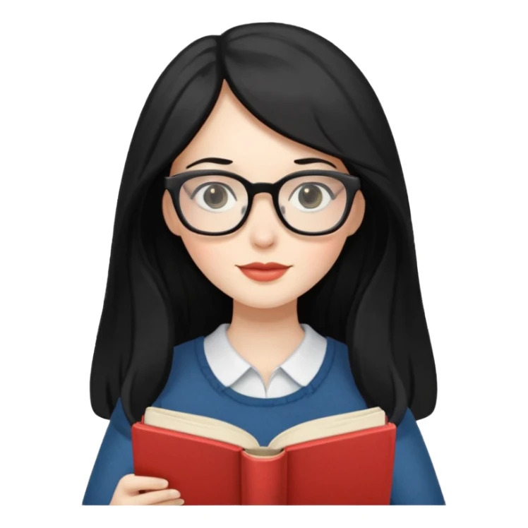 long black haired women with book with optical sticker