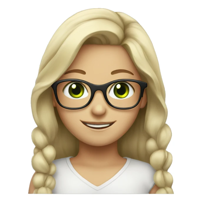 smiling girl with glasses and GREEN EYES sticker
