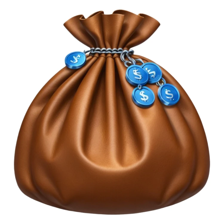 brown money bag with blue coins inside sticker