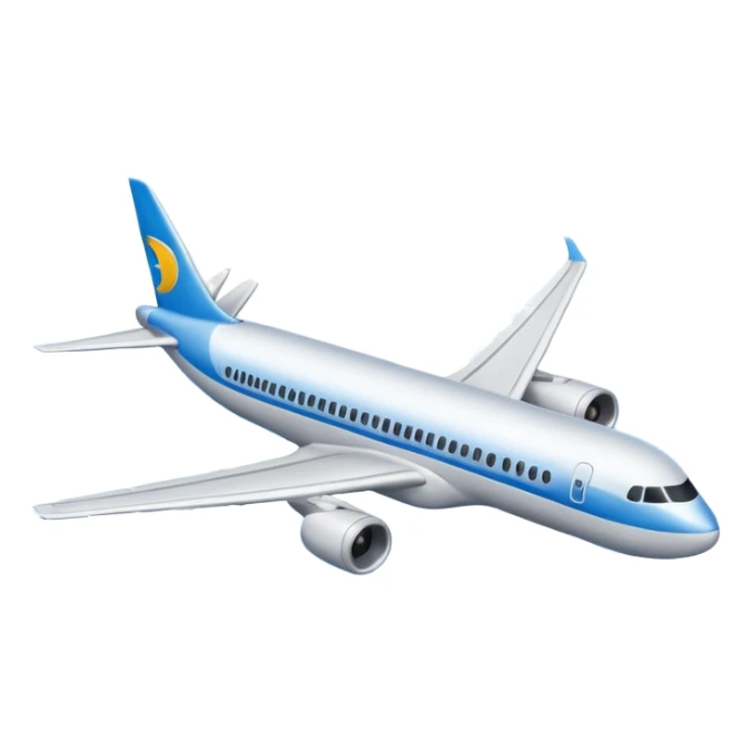 Draw a commercial passenger airplane flying above clouds in clear blue sky. sticker