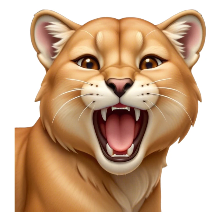 Cinematic Cute Yawning Cougar Portrait Emoji, Head tilted slightly with a dramatic, wide-open yawn, showcasing a soft, sleek tawny Fur with gently drooping ears, round amber eyes barely open in drowsy contentment, Simplified yet irresistibly adorable features, highly detailed, glowing with a soft, cozy glow, high shine, relaxed yet expressive, stylized with a touch of wild whimsy, bright and endearing, soft glowing outline, capturing the essence of a sleepy yet affectionate cougar, so drowsy it feels like it could stretch out of the screen and curl up for a nap! sticker