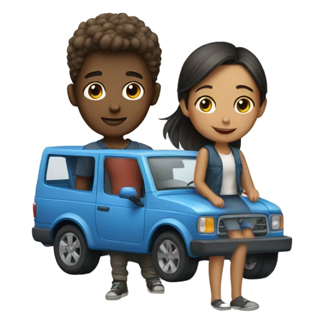 girl and boy with vehicle sticker