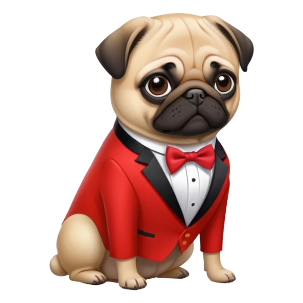 pug dog wearing a vermillion tuxedo sticker