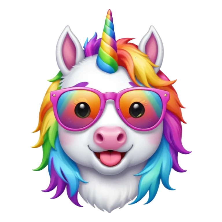 rainbow unicorn with its tounge out and sunglasses sticker