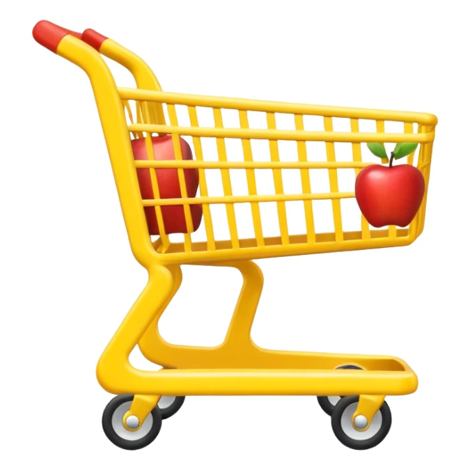 Yellow shopping cart emoji.
Keep the original cart shape.
Flat, simple, Apple-style.
No extra details, transparent background. sticker