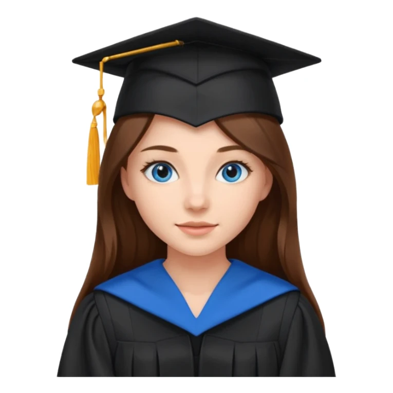 school graduation with a pretty female graduating student with long brown hair, blue eyes sticker
