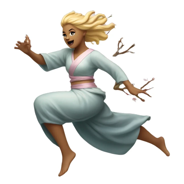 blonde cherry blossom goddess sprinting, with a large stride and arms outstretched sticker