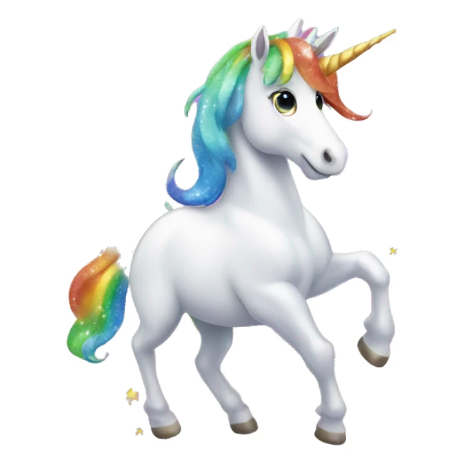 rainbow-maned unicorn with glittery stars surrounding its head sticker
